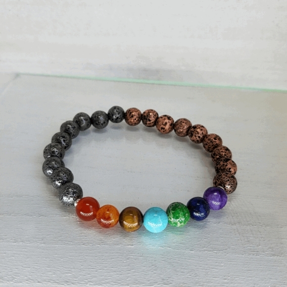Rose & Gray Yin & Yang 7 Chakra Healing Bracelet - Picture 10 of 12